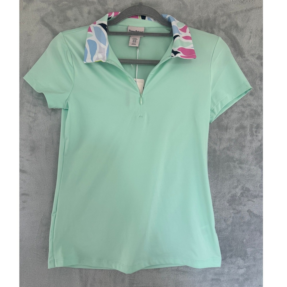 NWT Tommy Bahama Golf Womens XS Mint Green Quarter Zip Short Sleeve Polo Shirt